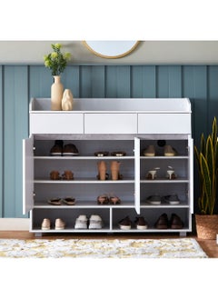 Home Box Vienna 22-Pair Shoe Cabinet 8 Shelves Engineered Wood With 3 Doors And 3 Drawers 38 x 104 x 120 cm White  - Image 3