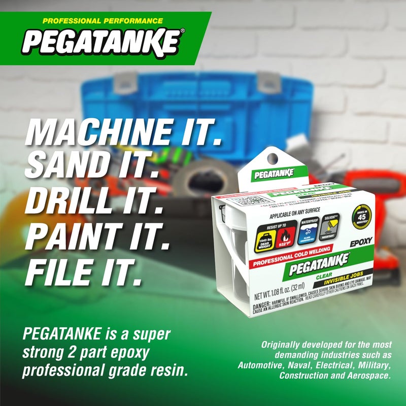 Pegatanke - Transparent 2 Part Epoxy Resin | Professional Cold Weld Adhesive | High Strength Metal Glue for Fuel Tanks | General Repair & Plastic | High Temperature Epoxy for Welding Bonds (1.08 oz) - Image 4