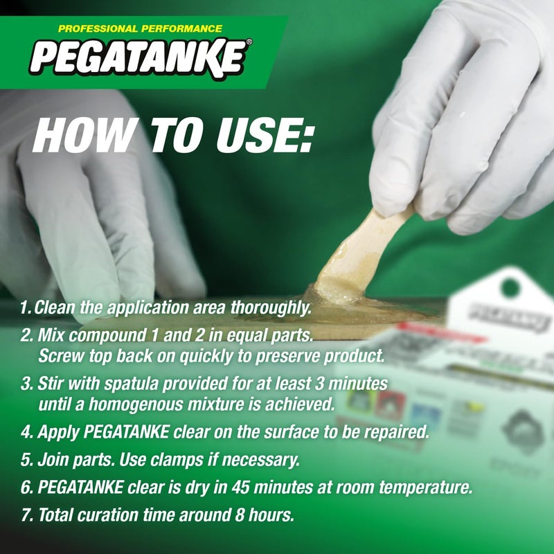 Pegatanke - Transparent 2 Part Epoxy Resin | Professional Cold Weld Adhesive | High Strength Metal Glue for Fuel Tanks | General Repair & Plastic | High Temperature Epoxy for Welding Bonds (1.08 oz) - Image 3
