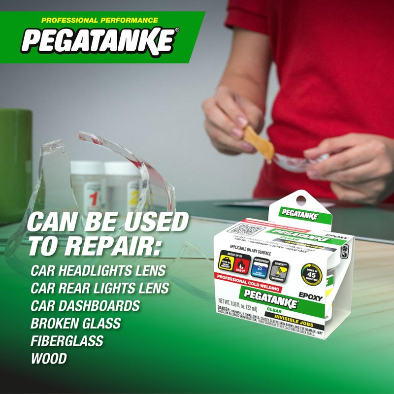 Pegatanke - Transparent 2 Part Epoxy Resin | Professional Cold Weld Adhesive | High Strength Metal Glue for Fuel Tanks | General Repair & Plastic | High Temperature Epoxy for Welding Bonds (1.08 oz) - Image 2