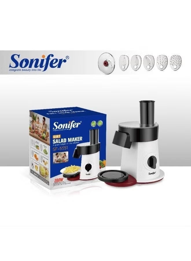 سونفير مفرمة وخضار وسلطة كهربائية 5 في 1 من سونيفر SF-5505 برو – محرك 200 واط، 6 أقراص ستانلس ستيل، تصميم صغير موفر للمساحة، أجزاء آمنة للغسيل في غسالة الصحون - Image 2
