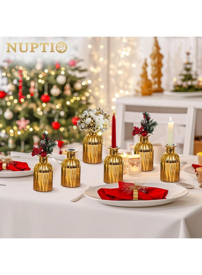 NUPTIO Bud Vases Glass Gold: 6 Pcs Small Flower Vase for Wedding Centrepieces - Golden Vintage Mini Orchid Bottles Vases Bulk for Christmas Table Bedroom Aesthetic Birthday Party Decoration - Image 3