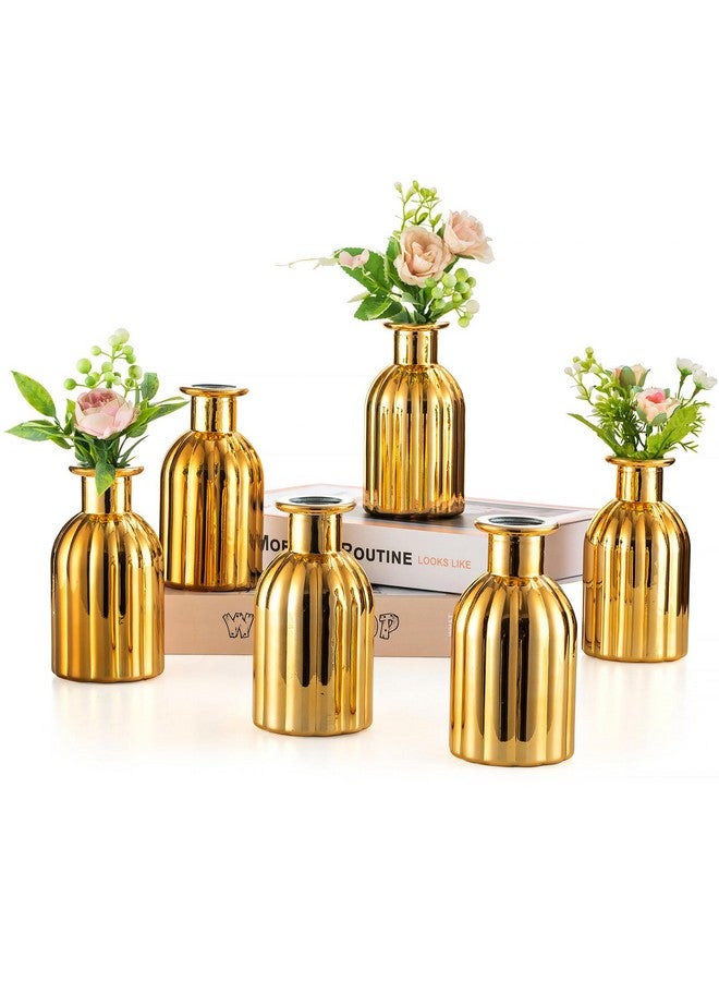 NUPTIO Bud Vases Glass Gold: 6 Pcs Small Flower Vase for Wedding Centrepieces - Golden Vintage Mini Orchid Bottles Vases Bulk for Christmas Table Bedroom Aesthetic Birthday Party Decoration - Image 1