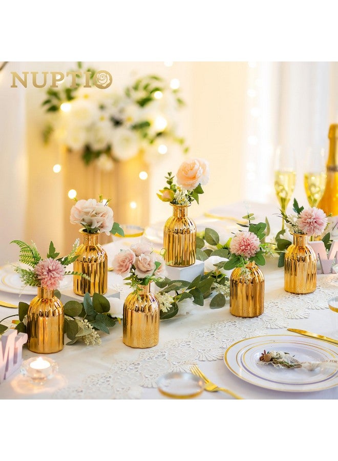 NUPTIO Bud Vases Glass Gold: 6 Pcs Small Flower Vase for Wedding Centrepieces - Golden Vintage Mini Orchid Bottles Vases Bulk for Christmas Table Bedroom Aesthetic Birthday Party Decoration - Image 2
