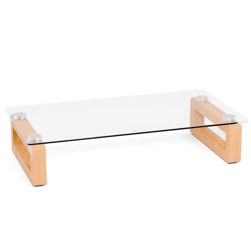 YEOUX Multi-Purpose Desktop Stand, Clear Floating Computer Monitor Riser with Natural Wood Base, Desk Organization Shelf for Printer, Laptop, Audio Device, Flat Screen - Image 1