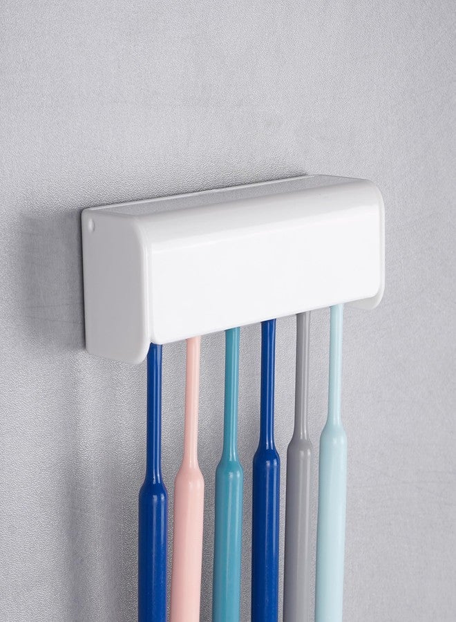 LUEXBOX 6 Slots Wall Mount Toothbrush Holder with Cover, Self Adhesive Toothbrush Storage Organizer for Shower, Toothbrush Hanger for Bathroom, Medicine Cabinet, Dorm - Image 1