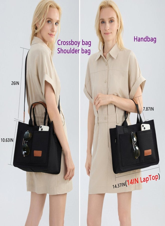 ZHMO Canvas Tote Bag With Pockets Crossbody Bags for Women,Black Purses and Handbags Shoulder Bag for School Weekend Grocery - Image 2