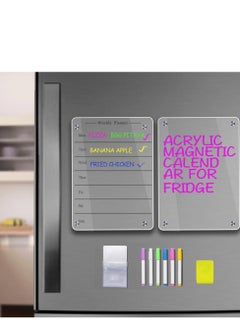 2 PCS 9"x13" Clear Weekly Meal Planner Magnetic Acrylic Board,Acrylic Magnetic Dry Erase Board for Fridge, Magnet Week Calendar for Refrigerator Includes 6 Colors Markers and Pen Container