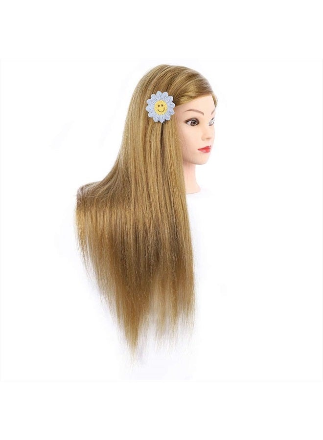Medo 26 Inch Makeup Mannequin Head Long Straight Hair Dresser & Practice Long Training Head Brown Synthetic Hair with 50% Real Hair Braiding Manikin Head Doll Cosmetology Head And Clamp(Makeup on, 27) - Image 2