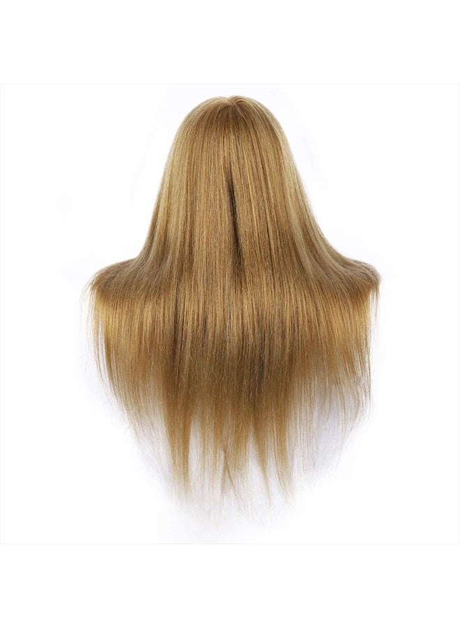 Medo 26 Inch Makeup Mannequin Head Long Straight Hair Dresser & Practice Long Training Head Brown Synthetic Hair with 50% Real Hair Braiding Manikin Head Doll Cosmetology Head And Clamp(Makeup on, 27) - Image 4