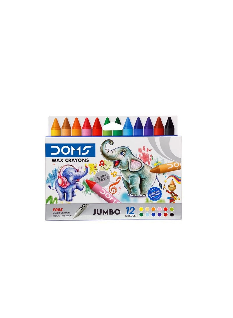 DOMS Jumbo Wax Crayons Set of 12 Shades + Free 1 Silver Crayon