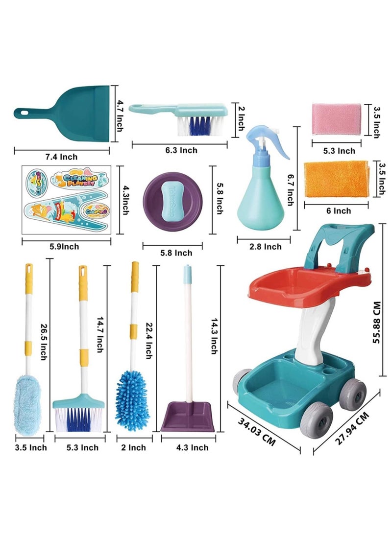 Fitto Kids House Cleaning Complete Set For Kids, Pretend Play Home Cleaning Tools Supplies Kit For Boys and Girls, with Mop, Broom, Dust Pan Spray Bottle, Cleaning Trolley, Learning Toys, Blue. - Image 4