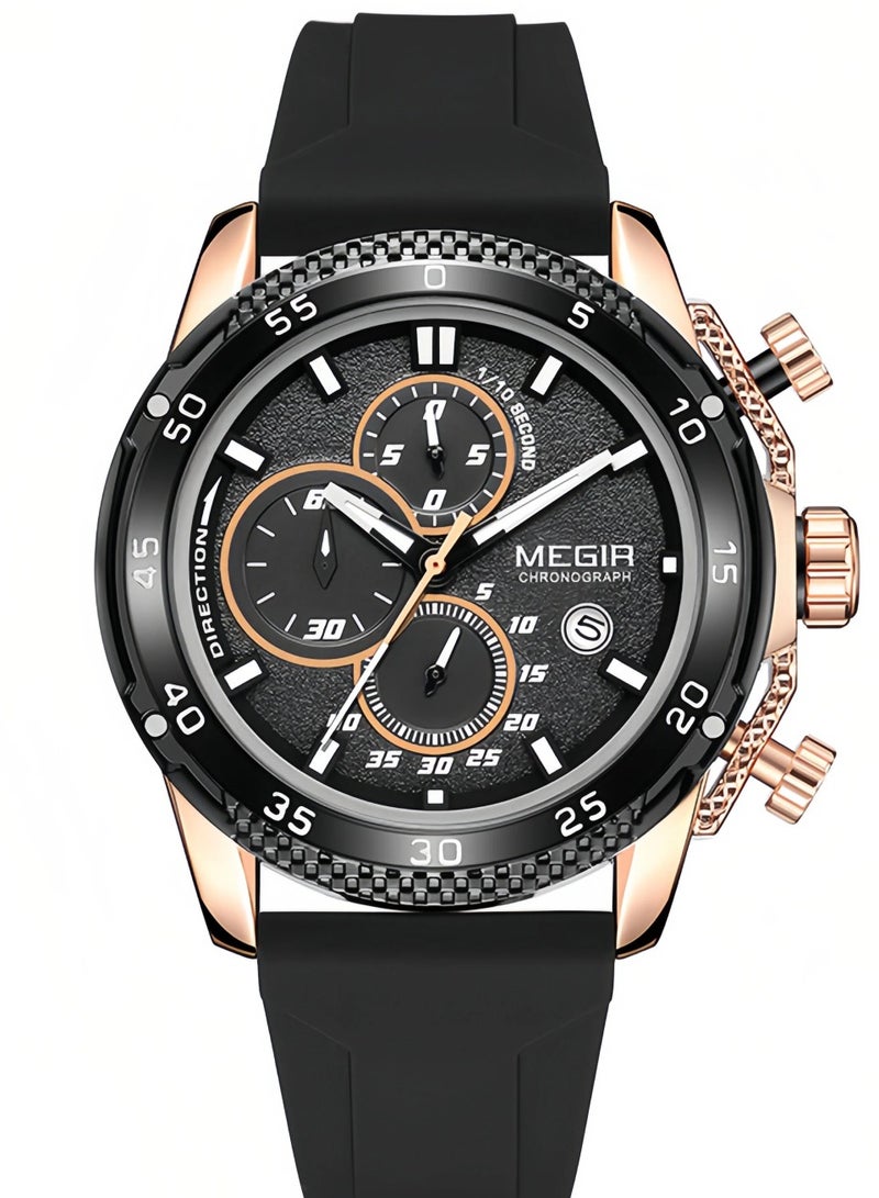 ميجر ساعة الرجال بحزام سيليكون كرونوغراف تناظري 2111G-46mm-أسود - Image 1
