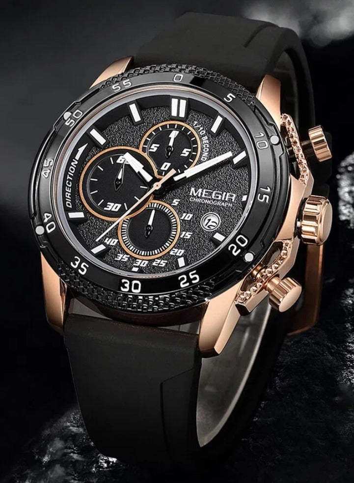 ميجر ساعة الرجال بحزام سيليكون كرونوغراف تناظري 2111G-46mm-أسود - Image 2