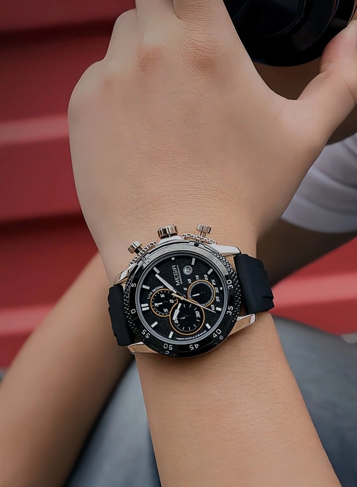 ميجر ساعة الرجال بحزام سيليكون كرونوغراف تناظري 2111G-46mm-أسود - Image 3