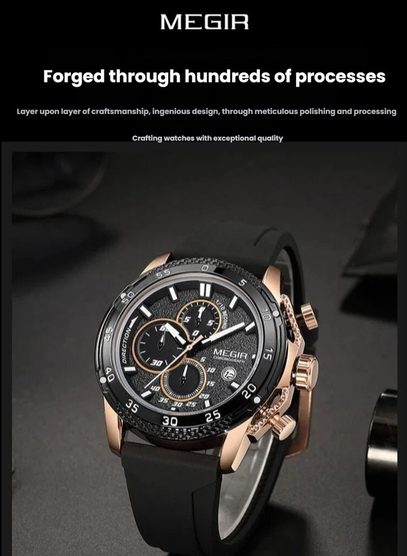 ميجر ساعة الرجال بحزام سيليكون كرونوغراف تناظري 2111G-46mm-أسود - Image 4