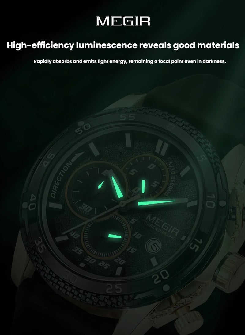 ميجر ساعة الرجال بحزام سيليكون كرونوغراف تناظري 2111G-46mm-أسود - Image 5