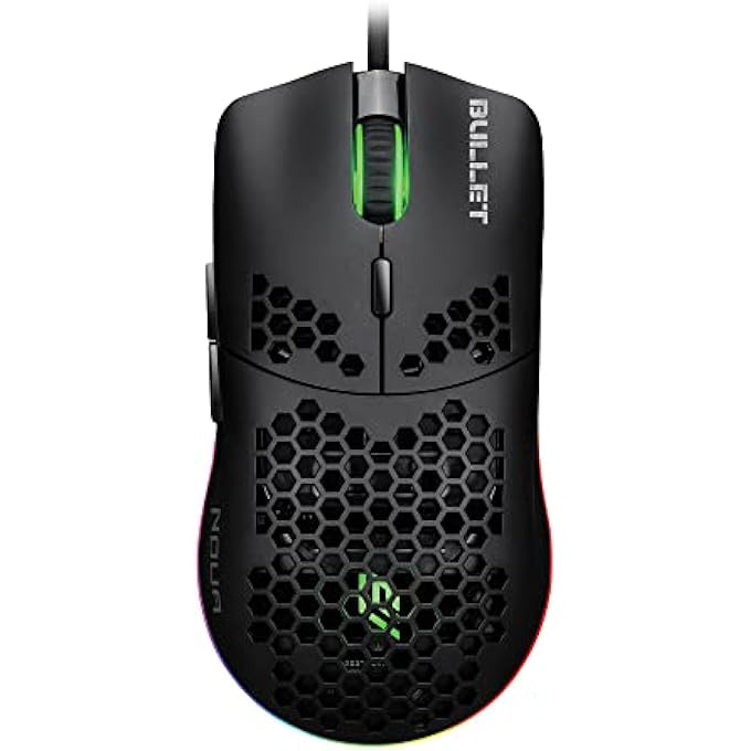 BULLET GAMING MOUSE, WIRED OPTICAL PIXART 3360 UP TO 24000 DPI 7 PROGRAMMABLE BUTTONS INCLUDES SOFTWARE, ERGONOMIC GAMING MOUSE WITH HONEYCOMB SHELL AND SILICONE SKIN - Image 1