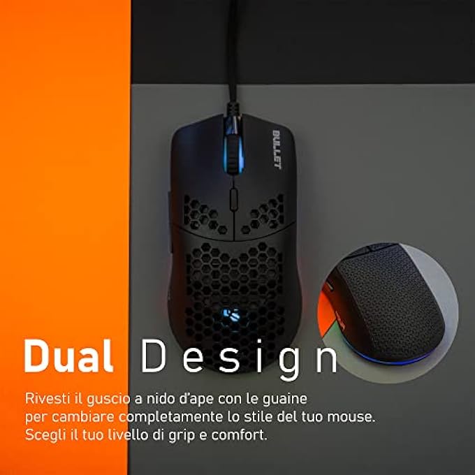 BULLET GAMING MOUSE, WIRED OPTICAL PIXART 3360 UP TO 24000 DPI 7 PROGRAMMABLE BUTTONS INCLUDES SOFTWARE, ERGONOMIC GAMING MOUSE WITH HONEYCOMB SHELL AND SILICONE SKIN - Image 3