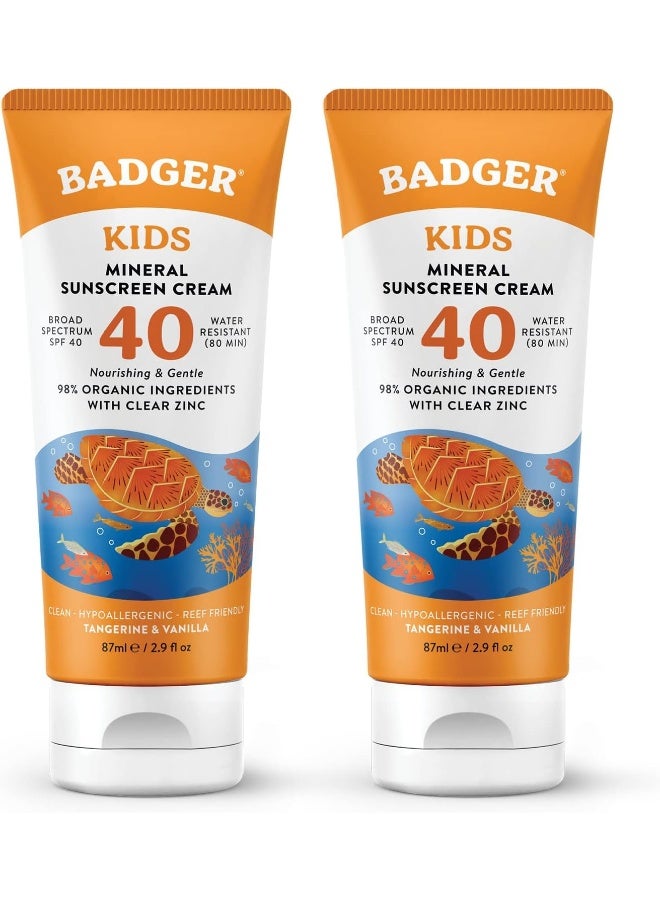 Badger Kids Sunscreen Cream SPF 40, Organic Mineral Sunscreen Kids Face & Body with Zinc Oxide, Reef Friendly, Broad Spectrum, Water Resistant, 2.9 fl oz (2 Pack) - Image 1
