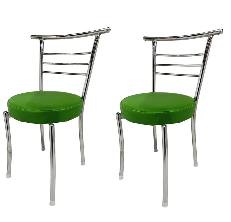 GOYALSON Steel Dining Home Office Restaurant Chair with Back Support Computer WorkVisitor Study Chair for Work from Home Motive with Chrome Steel Frame and Leather seat 2 Green Standard