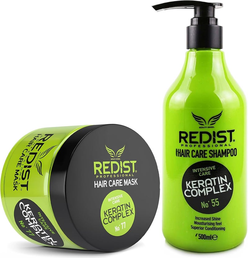 Redist Keratin Complex Hair Care Shampoo 500ml Hair Mask 500ml Repairs Strengthens Restores Shine Anti Breakage Anti Frizz Formula Reduces Dandruff Floral Fragrance Professional Set