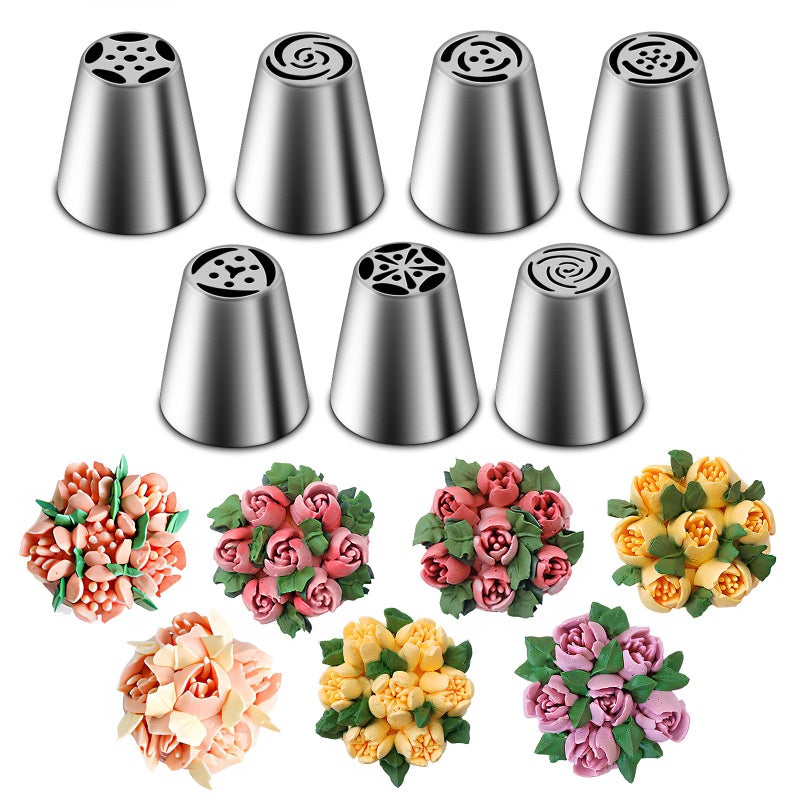 Suuker Russian Piping Tips Set, Stainless Steel Cupcake Flower Shaped Frosting Nozzle Kit, Kitchen Gadgets For Pastry Cupcakes Cakes Cookies Decorating (7 Pieces) - Image 1