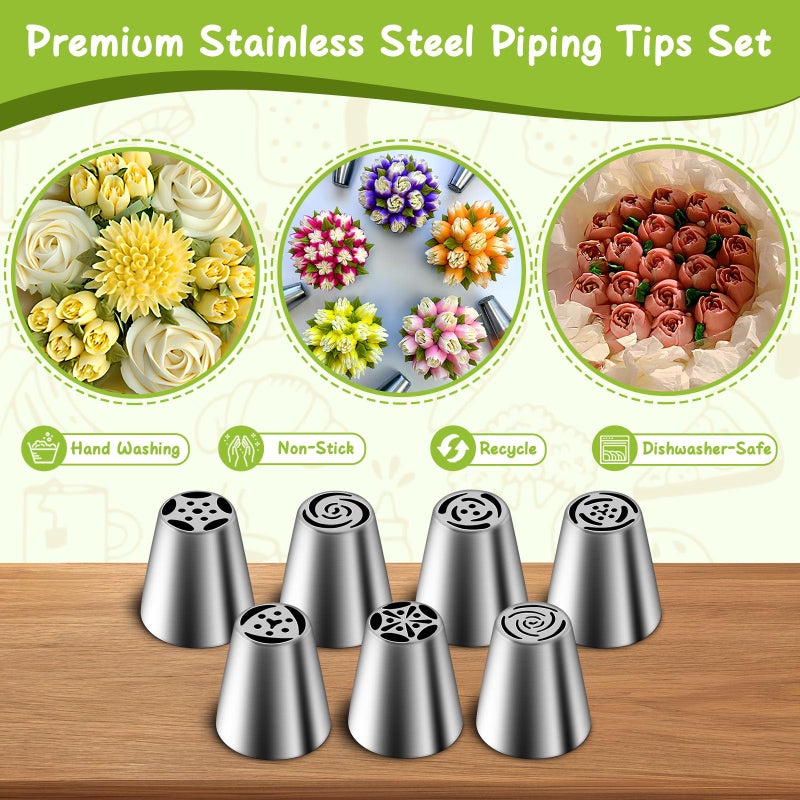 Suuker Russian Piping Tips Set, Stainless Steel Cupcake Flower Shaped Frosting Nozzle Kit, Kitchen Gadgets For Pastry Cupcakes Cakes Cookies Decorating (7 Pieces) - Image 5