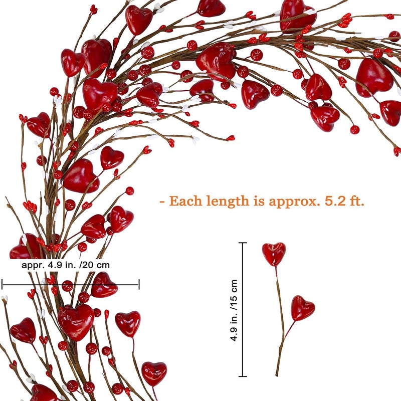 Winlyn Winlyn 52 Valentines Day Garland Red Heart and Berry Garland Red Heart Burgundy Berry Pip Berry Artificial Garland Decorations for Spring Wedding Valentine Fireplace Mantel Table Dcor  - Image 2