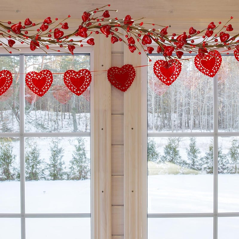 Winlyn Winlyn 52 Valentines Day Garland Red Heart and Berry Garland Red Heart Burgundy Berry Pip Berry Artificial Garland Decorations for Spring Wedding Valentine Fireplace Mantel Table Dcor  - Image 4
