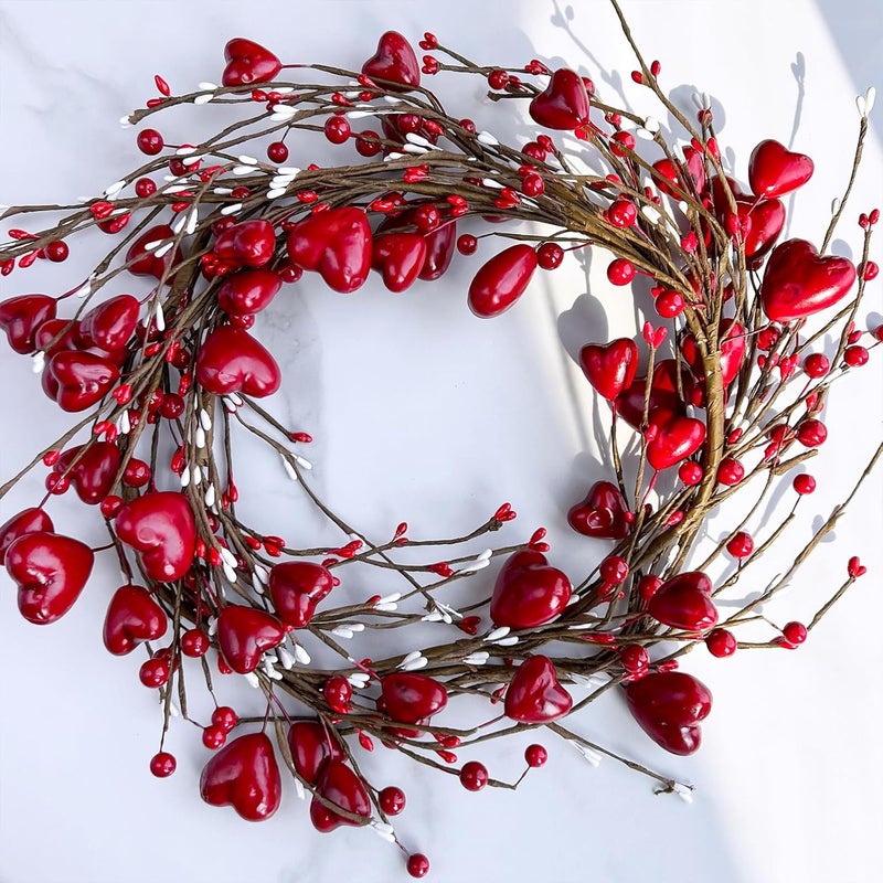 Winlyn Winlyn 52 Valentines Day Garland Red Heart and Berry Garland Red Heart Burgundy Berry Pip Berry Artificial Garland Decorations for Spring Wedding Valentine Fireplace Mantel Table Dcor  - Image 5