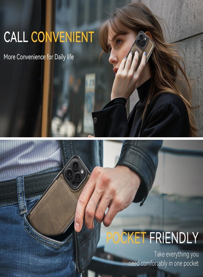 Usroom Compatible with Magsafe Wireless Charing for iPhone 15 Pro 6.1" Wallet Case, RFID Blocking Card Holder 2 in 1 Detachable Wallet Kickstand Shockproof Case, Brown - Image 5