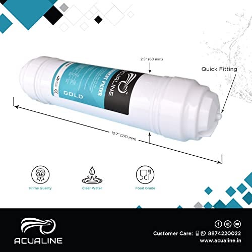ACUALINE Gold Inline Filter Set Pre Carbon, Post Carbon (GAC), Sediment Filter, Push Fit Elbow Connectors, Compatible with Dolphin, Bluestar and Other RO System - Image 2