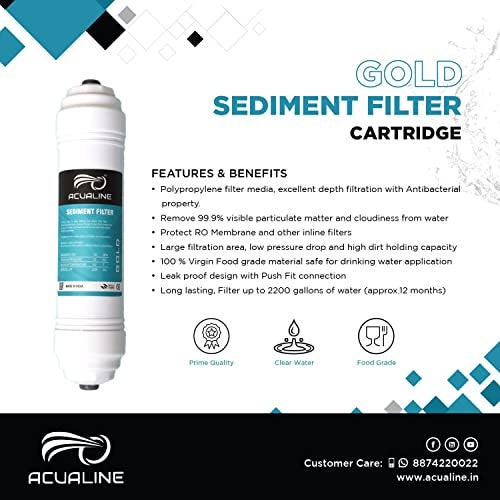 ACUALINE Gold Inline Filter Set Pre Carbon, Post Carbon (GAC), Sediment Filter, Push Fit Elbow Connectors, Compatible with Dolphin, Bluestar and Other RO System - Image 3