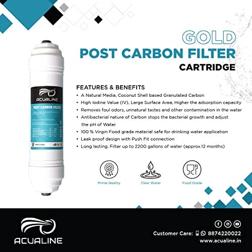ACUALINE Gold Inline Filter Set Pre Carbon, Post Carbon (GAC), Sediment Filter, Push Fit Elbow Connectors, Compatible with Dolphin, Bluestar and Other RO System - Image 5