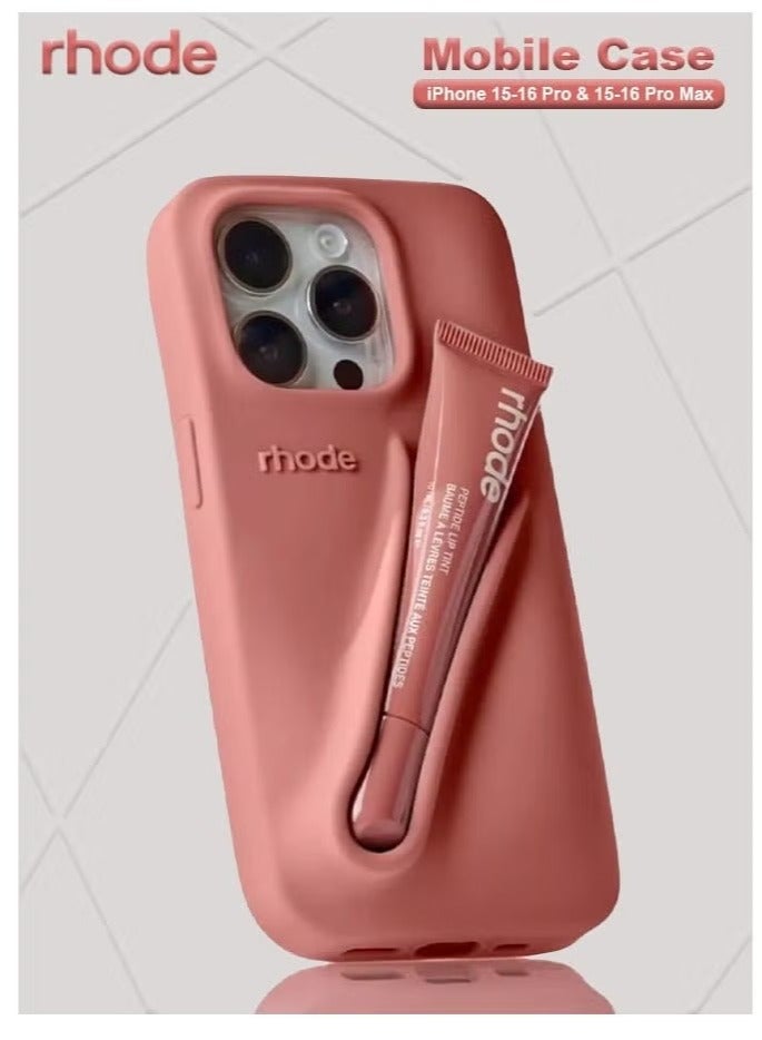 rhode iPhone 16 Pro Max Silicone Case Lip Holder for Cell Phone, Lip Gloss Adhesive Sleeve for Phone, Lip Holder Stick-on Phone Case, Back Stick On Holder for iPhone Phones (Salty Tan)  - Image 1