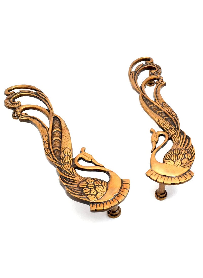 ESPLANADE Esplanade Designer Brass Door Handle Pair 2 Pcs Home Decor Door Decor Pair Of Brass Door Handles Pair Of Brass Door Pulls Peacock Pull Handle  - Image 2