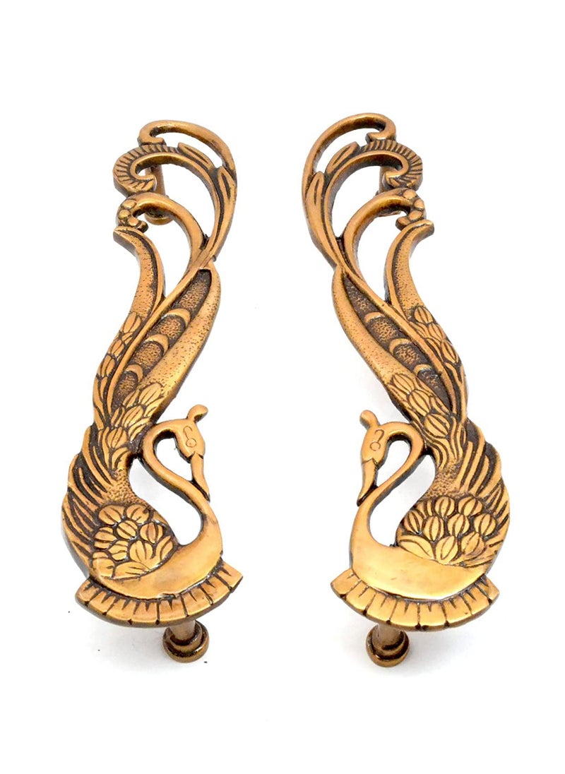 ESPLANADE Esplanade Designer Brass Door Handle Pair 2 Pcs Home Decor Door Decor Pair Of Brass Door Handles Pair Of Brass Door Pulls Peacock Pull Handle  - Image 1