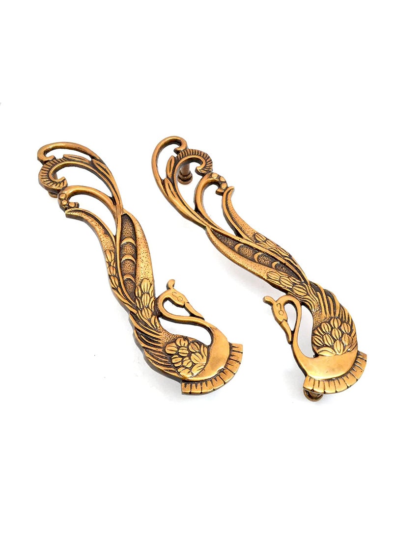 ESPLANADE Esplanade Designer Brass Door Handle Pair 2 Pcs Home Decor Door Decor Pair Of Brass Door Handles Pair Of Brass Door Pulls Peacock Pull Handle  - Image 3