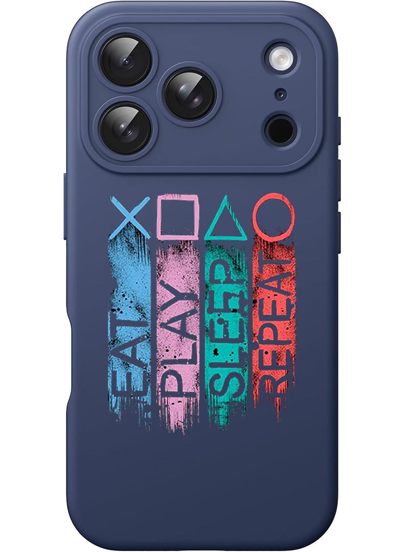 Theodor Protective Slim Fit Case Liquid Silicone Cover with Full Body Protection Anti-Scratch Shockproof Case For Apple iPhone 17 Pro Max (Blue) Eat play sleep repeat - Image 1