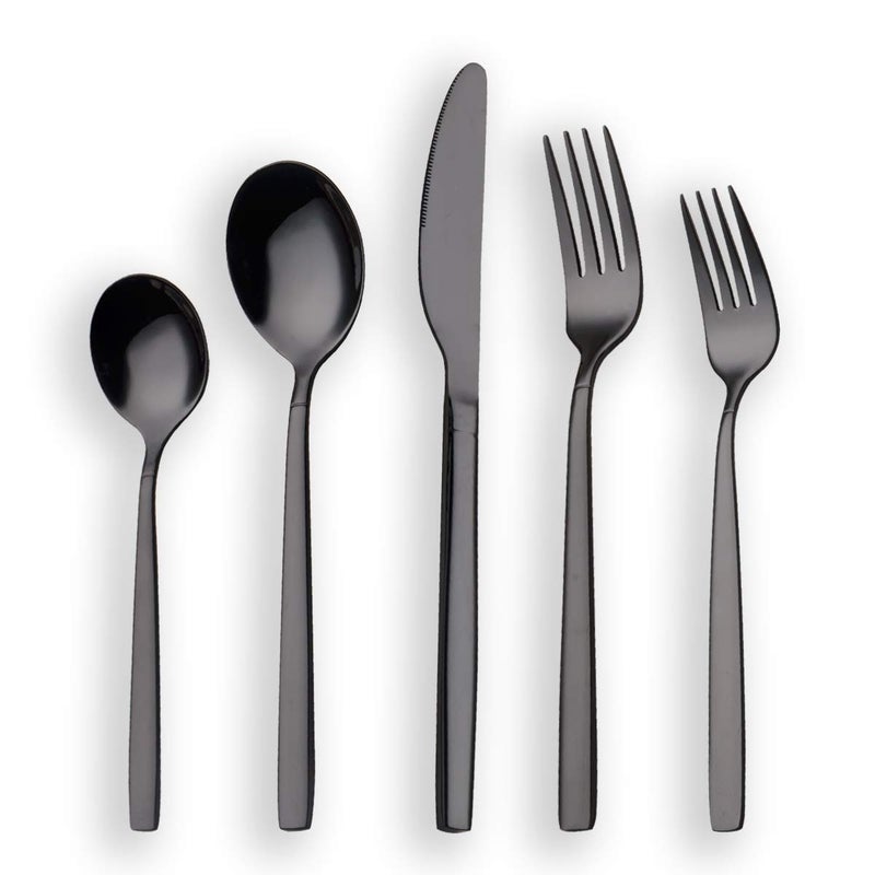 Berglander 20 Piece Titanium Black Plated Stainless Steel Flatware Set, 20 Pieces Silverware Set, Cutlery Set, Service for 4 (shiny Black) - Image 1
