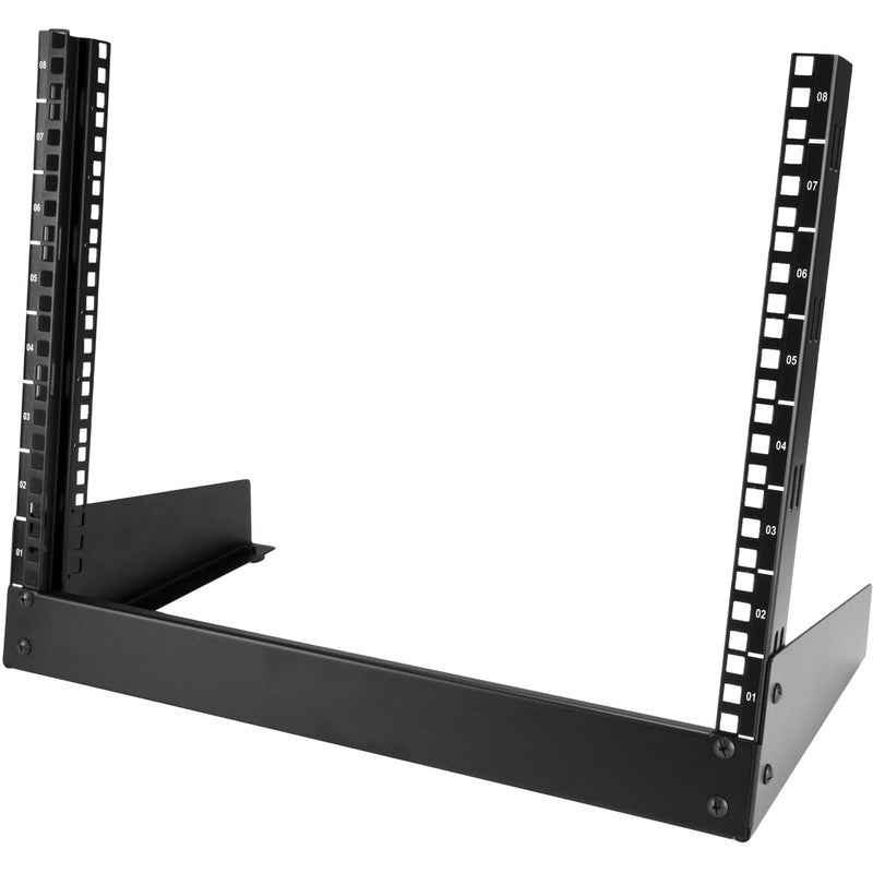 StarTech.com 2-Post 8U Desktop Server Rack, Small Open Frame 19in Computer Rack, Compact Network Rack for AV / Studio / Data / IT Equipment, Free Standing Two-Post Home/Office Rack , TAA (RK8OD)