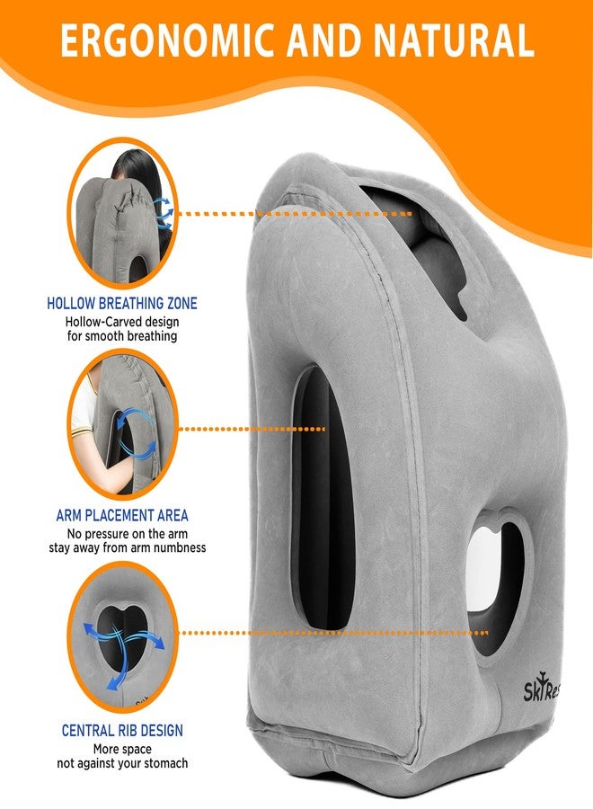 Skyrest Inflatable Travel Pillow - Airplane Pillow for Neck Support on Long Flights, Buses, Cars, Office & Trains - Comes with Eye Mask, Earplugs & Portable Drawstring Bag - Grey - Image 5