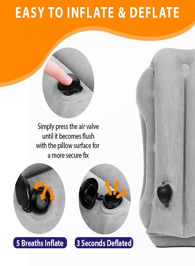 Skyrest Inflatable Travel Pillow - Airplane Pillow for Neck Support on Long Flights, Buses, Cars, Office & Trains - Comes with Eye Mask, Earplugs & Portable Drawstring Bag - Grey - Image 4