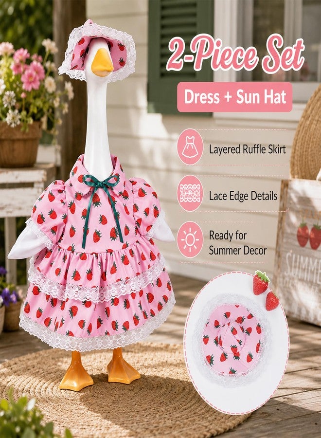 paminify 23 Inch Summer Strawberry Porch Goose Outfit, Pink Countryside Dress with Sun Hat, Seasonal Decorative Goose Clothes for Yard Lawn Patio Decor - Image 5