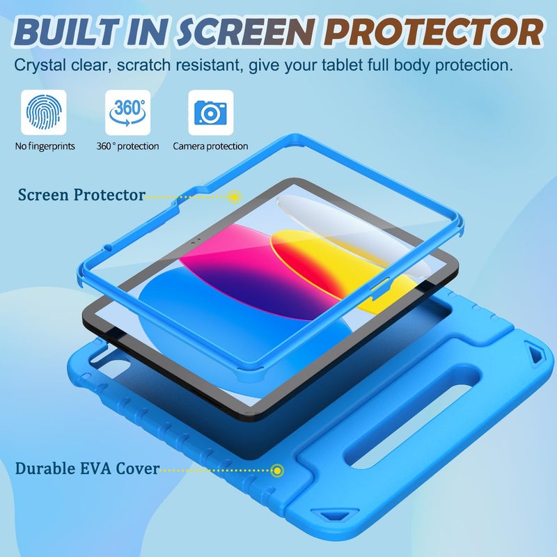 LTROP Kids Case for iPad A16 11th Generation 11-inch 2025/ iPad 10th Generation 10.9-inch 2022 with Screen Protector, Lightweight Shockproof Convertible Handle Stand Cover for iPad 11/10 Gen, Blue - Image 3