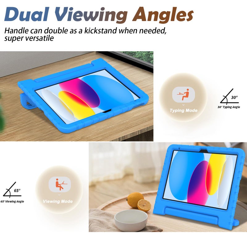 LTROP Kids Case for iPad A16 11th Generation 11-inch 2025/ iPad 10th Generation 10.9-inch 2022 with Screen Protector, Lightweight Shockproof Convertible Handle Stand Cover for iPad 11/10 Gen, Blue - Image 4