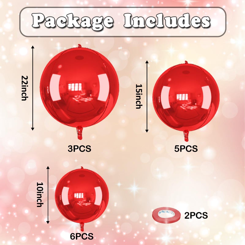 Froova 14 Pcs Red Round Foil Balloons 22/15/10 4D Ball Balloons Metallic Dark Red Balloon Ornament Mylar Balloon Chrome for Valentine's Day Birthday Graduation Wedding Anniversary Disco Party Decor - Image 2