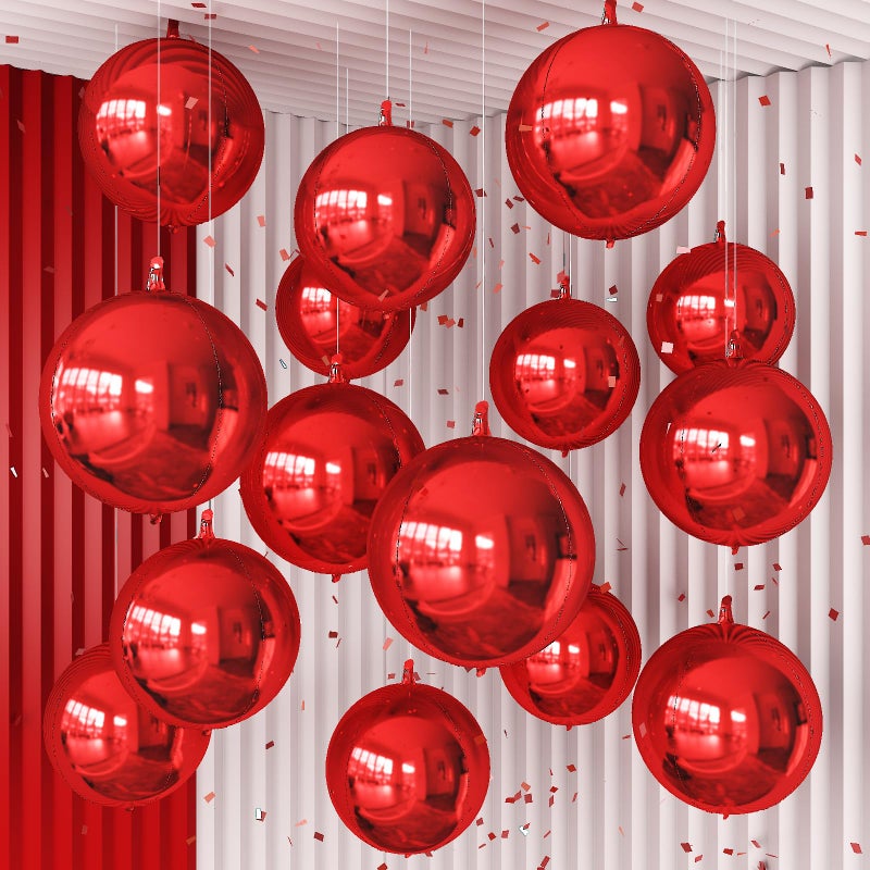 Froova 14 Pcs Red Round Foil Balloons 22/15/10 4D Ball Balloons Metallic Dark Red Balloon Ornament Mylar Balloon Chrome for Valentine's Day Birthday Graduation Wedding Anniversary Disco Party Decor - Image 1