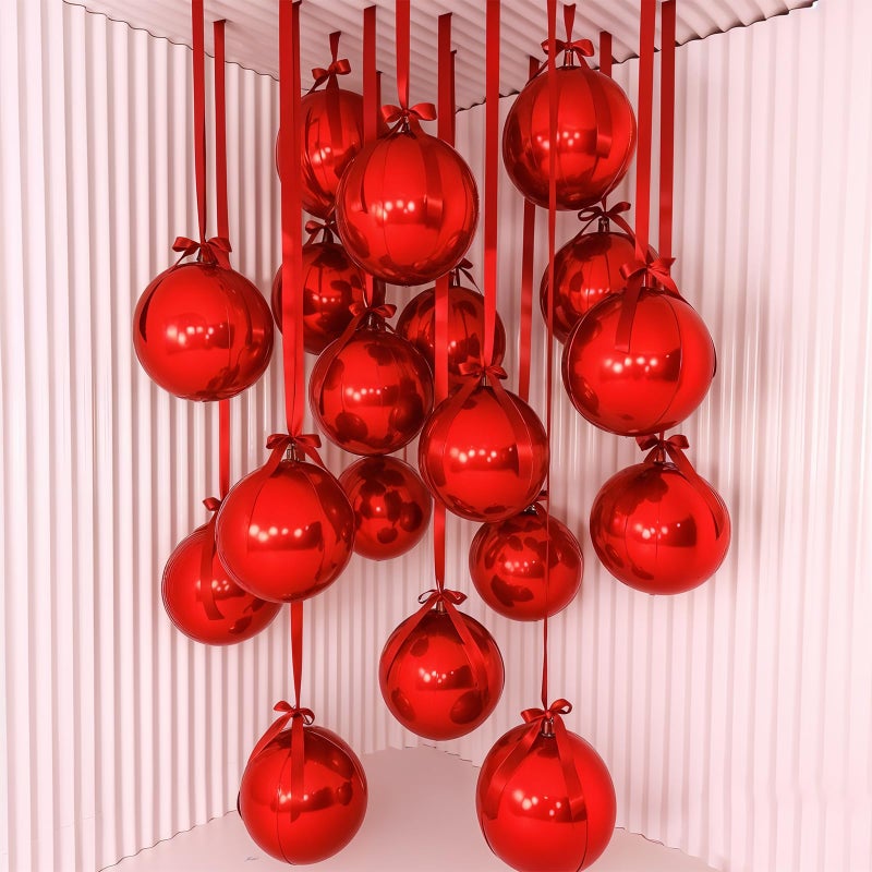 Froova 14 Pcs Red Round Foil Balloons 22/15/10 4D Ball Balloons Metallic Dark Red Balloon Ornament Mylar Balloon Chrome for Valentine's Day Birthday Graduation Wedding Anniversary Disco Party Decor - Image 3